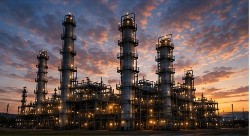 Energy facility at sunset