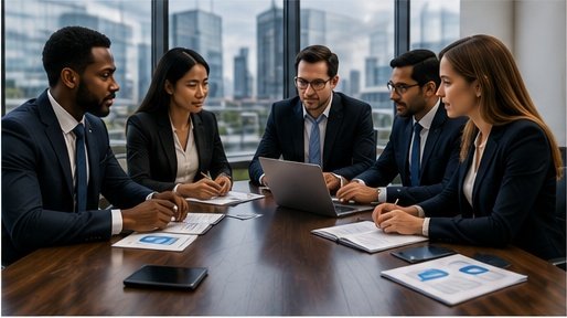 Professional services team reviewing documents